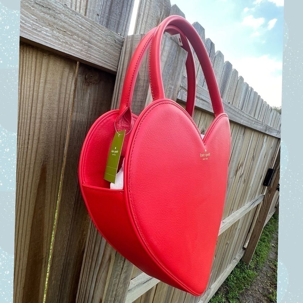 Kate Spade Dolly Red Heart Large Rose Colored Glasses Leather Novelty Rare Bag - Picture 8 of 11